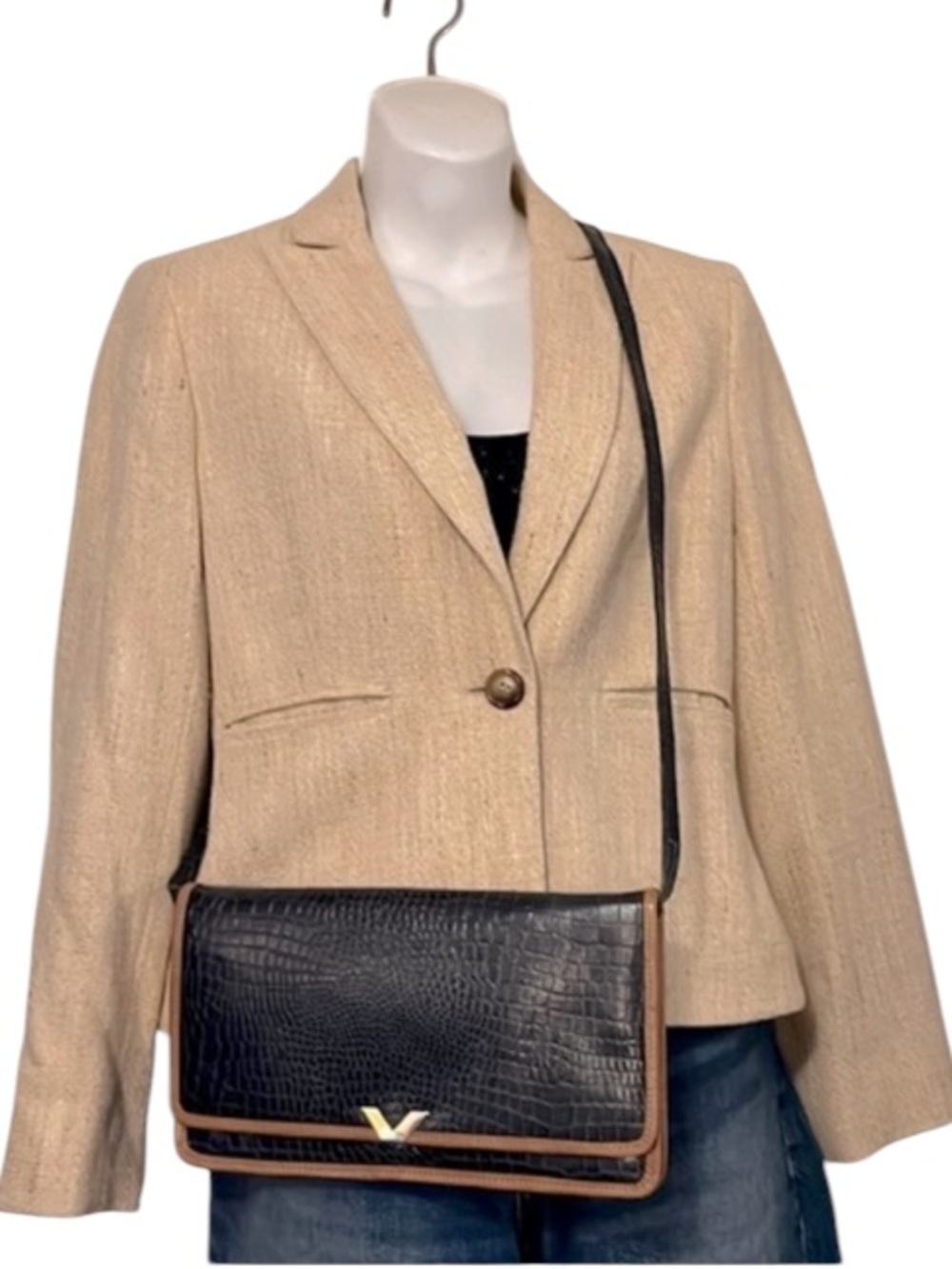 Navy Blue Croc Embossed Faux Leather Flap Clutch Crossbody Shoulder Bag Purse